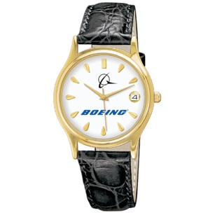 Ladies' Leather Band Collection Brass Watch with Calendar Date