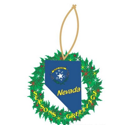 Nevada Battle Born Wreath Ornament w/ Clear Mirrored Back (10 Square Inch)