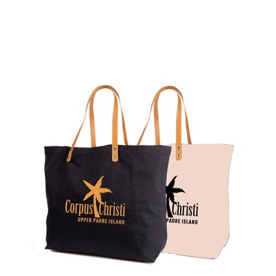 Colored 10 oz. Cotton Shopping & Vaction Tote Bag with Leather Handle