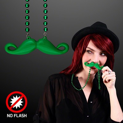 Green Mustache Necklace on Green Beads, NON Light Up - BLANK