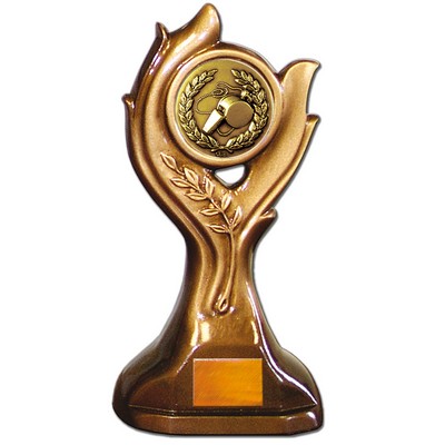 Stock Victory 9" Trophy with 2" Whistle Coin and Engraving Plate