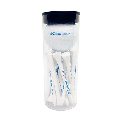 1 Ball Tube & 18 , 2 3/4" Golf Tees and 1 Plain White Golf Ball w/Your Logo in Tube Pack