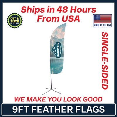 9' Feather Flag - Single Sided w/Chrome X Base - Made in the USA