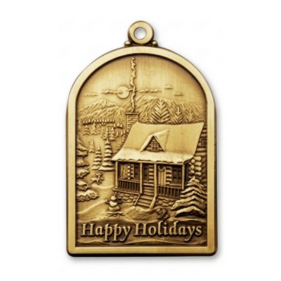 Solid Brass 1.5" Brass Winter Cabin w/ Reverse Full Color Imprint
