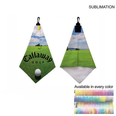 Microfiber Suede Shammy Golf Towel, Triangle Shape, Folded w/Black Swivel Hook, Sublimated (11"x17")