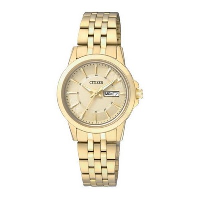 Citizen® Ladies' Gold-Tone SS Case & Bracelet Quartz Watch W/ Champagne Dial