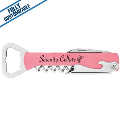 Pink Leatherette - Corkscrew Bottle Opener