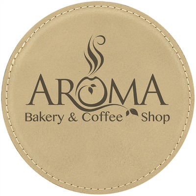 4" Round Laserable Coaster, Leatherette