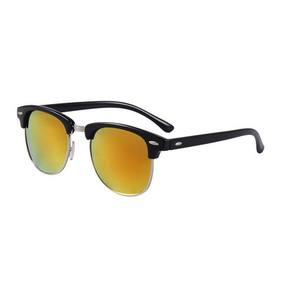 Recycled Sunglasses - Red Mirror Lenses - Black Frames