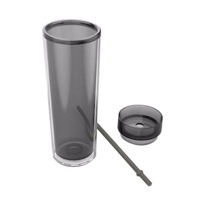 Double Wall Acrylic Tumbler with Lid and Straw, 16 Oz. (8.35" x 2.56")
