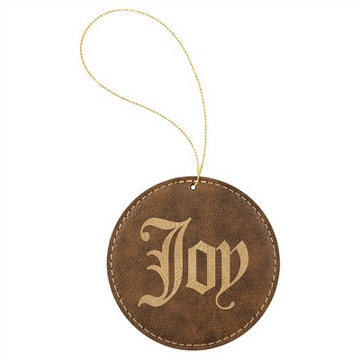 Rustic/Gold Laserable Leatherette Round Ornament, 3-3/4"x3-3/4"
