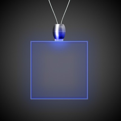 24" Blue Square Light-Up Pendant Necklace(Laser Engraved)