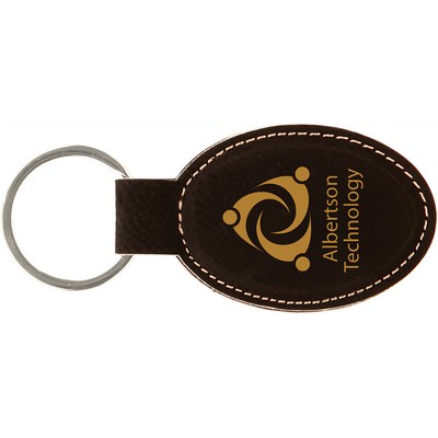 3" x 1 3/4" Black/Gold Leatherette Oval Keychain