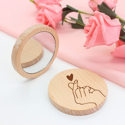Wooden Pocket Makeup Mirror