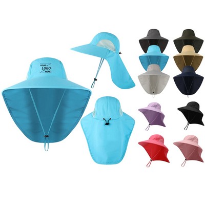 Unisex Sun Protection Bucket Hat w/Neck Flap and Drawstring