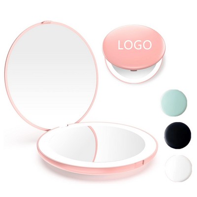LED Lighted Travel Makeup Mirror 2x Magnification Compacts