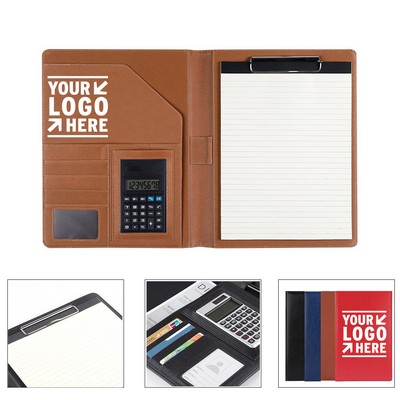 A4 PU Leather File Folder w/ Calculator & Notepad