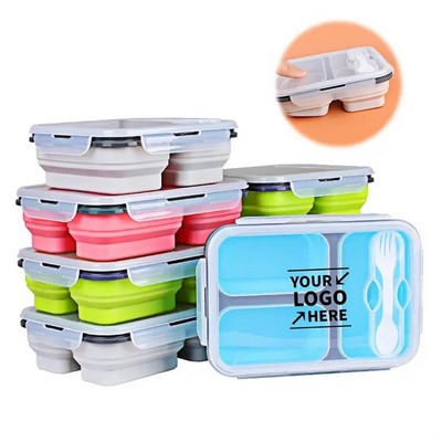 Collapsible Silicone Lunch Bento Box W/ Utensil