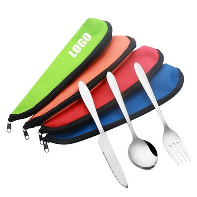 Spoon Fork Knife Cutlery w/Zipper Pouch