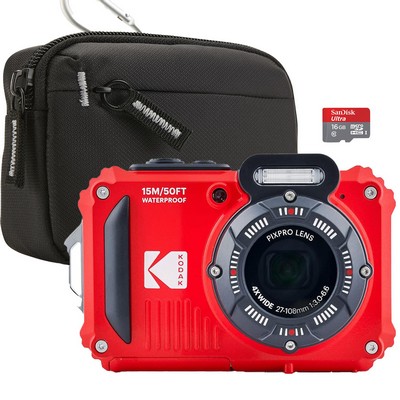 Kodak Wpz2 Waterproof Digital Camera Wi-Fi Bundle - Red