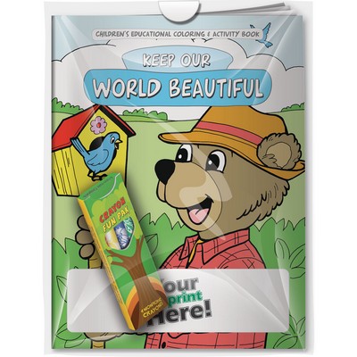 Combo Pack - "Keep Our World Beautiful" Coloring Book & 4-Pack of Crayon in a Poly Bag