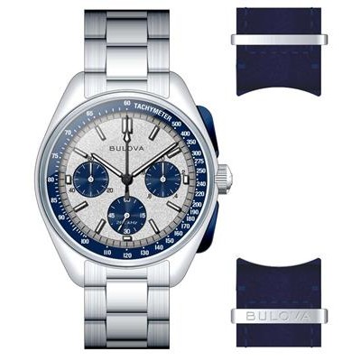 Bulova Watches Men's Archive Lunar Pilot Stainless Steel Bracelet Watch Silver-White Dial