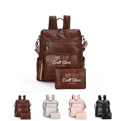 Travel Pu Backpack with Tassel