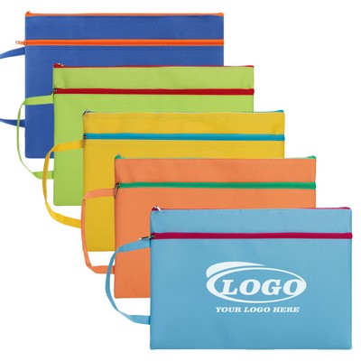 A4 Oxford Zippered Document Bag File Pouch With Handle