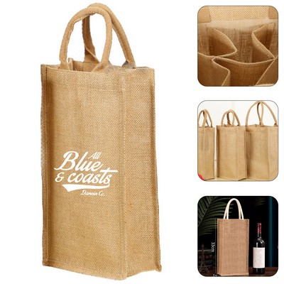 Jute Burlap Double Wine Bottle Tote Bag