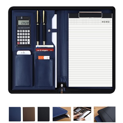 PU Leather Portfolio Bag Zipper File Folder