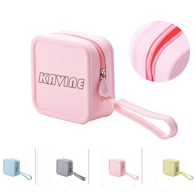 Square Silicone Coin Purse With Handle Earphone Storage Bag