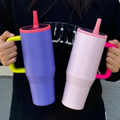 Double Wall 304 Stainless Steel Tumbler Cups 40oz with Handle and Straw