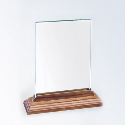 Jade Glass Vertical Rectangle with Walnut Base - 8" x 6" x 1-1/4"
