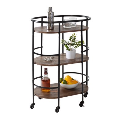 Honey-Can-Do 3 Tier Rolling Bar & Serving Cart Black & Rustic Brown