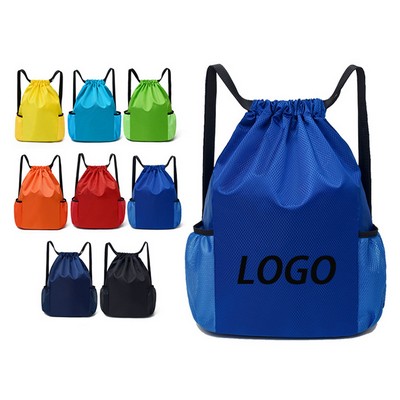 Drawstring Backpack with Mesh Side Pockets Waterproof Bag