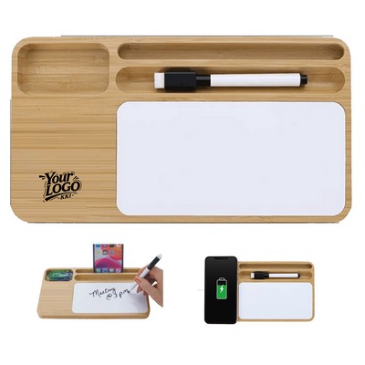 Bamboo Wireless Charging Desk Organizer Tray