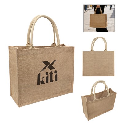15" Large Burlap Shopping Tote Bag With Handle