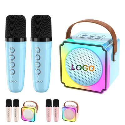 Portable Mini Karaoke Machine Bluetooth Speaker with 2 Wireless Microphone and Lights