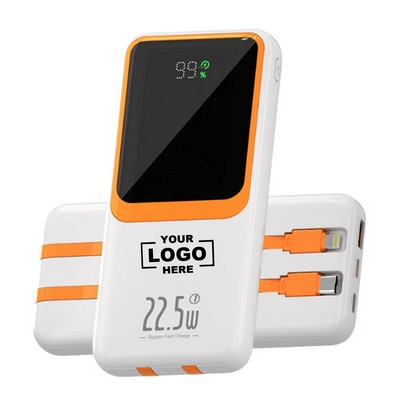 Digital Display Super Fast Charge Power Bank with Built-in Cable