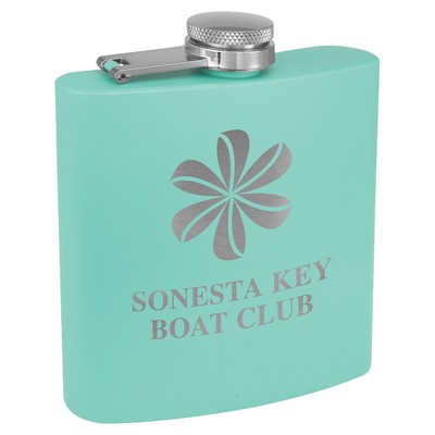 Teal 6oz Matte Powder Coated Stainless Steel Flask - Laser Engraved