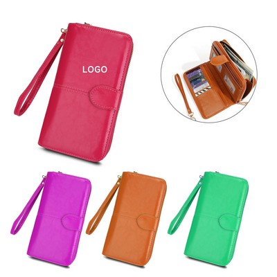 Retro PU Leather Wallet With Lanyard Strap