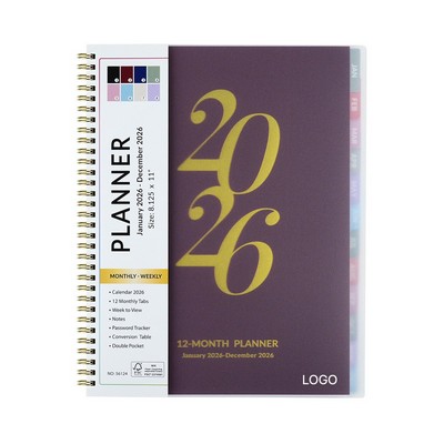 2026 Monthly & Weekly Planner Large A4 Size 12-Month Academic & Professional Agenda