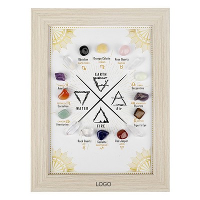 12 Constellations Natural Crystal Specimen Frame Raw Mineral Stone Shadow Box Decor 7 Chakras