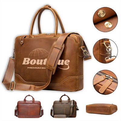15.6" Laptop Genuine Leather Men's Handbag Briefcase