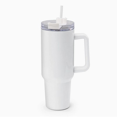 40 oz. Stainless Steel Travel Cup w/Straw and Handle - white