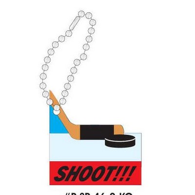 Hockey Puck & Stick Promotional Key Chain w/ Black Back (12 Square Inch)