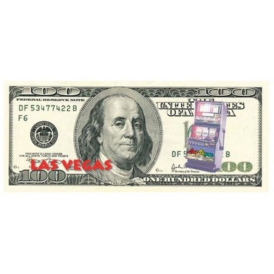 Vegas Slot Machine on $100 Bill Magnet w/ Strip Magnet (4 Square Inch)