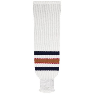 Edmonton Pro Series White Home Socks w/Blue & Orange Stripes