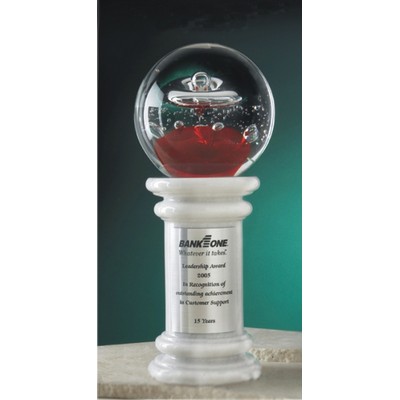 5" Super Galaxy Hand Blown Glass Award w/7" White Pillar Base