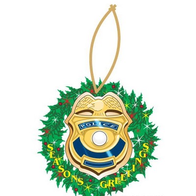 Police Badge Executive Wreath Ornament w/ Mirrored Back (4 Square Inch)
